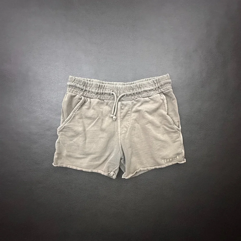 YoungLA Shorts Mens Medium Gray Beige Fleece Lounge Slim Fit Athletic Gym Lounge